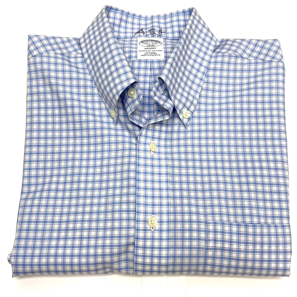 Brook Brothers Men's Regent Blue Check Long Sleeve Non-Iron Shirt